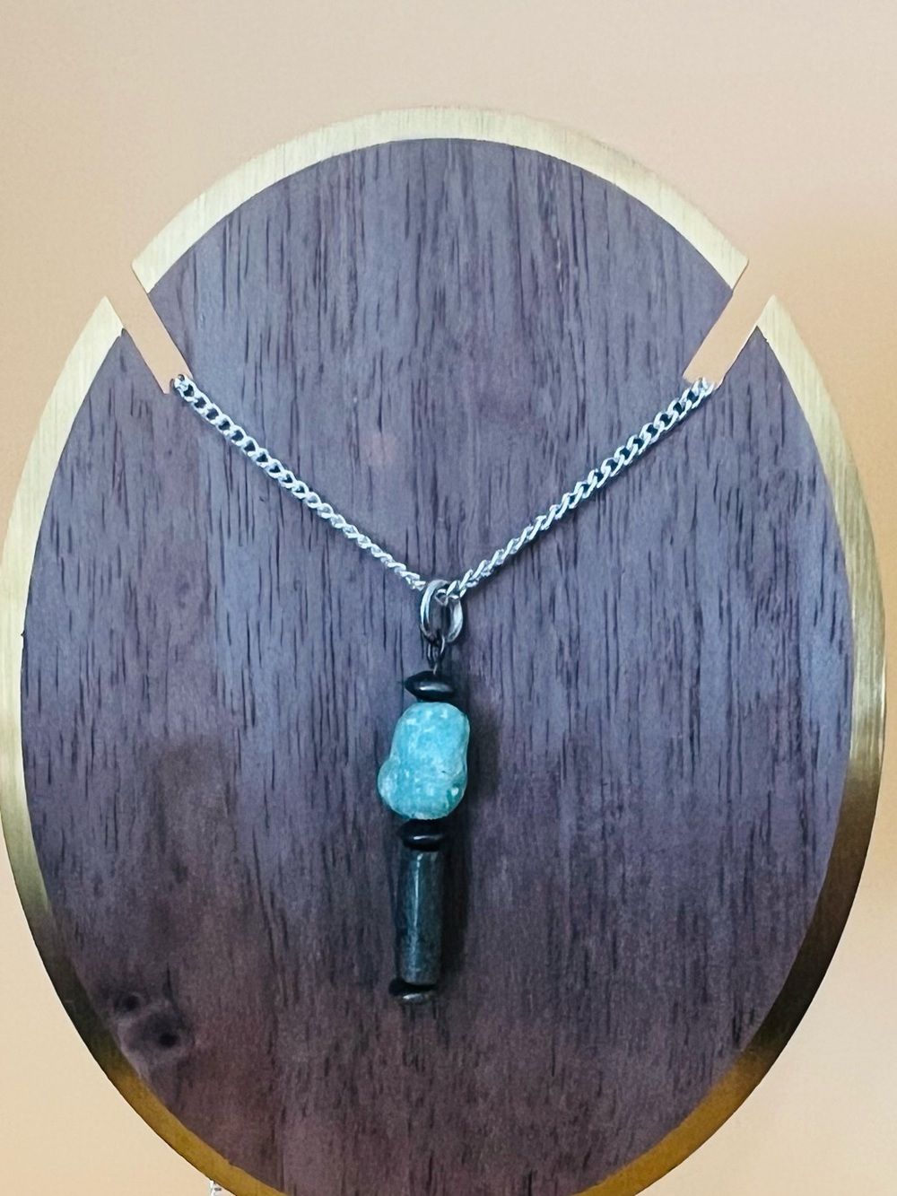 Vintage Green turquoise and Silver Pendant Necklace